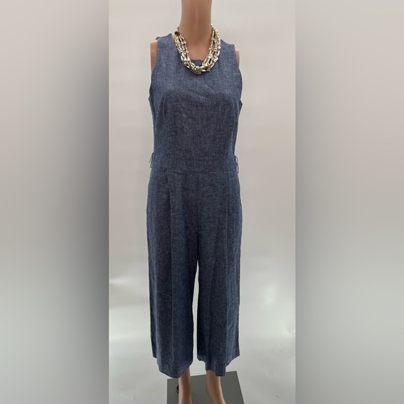 Banana Republic Factory Blue Linen Blend Chambray Wide Leg Cropped Jumpsuit Sz4 - Picture 1 of 4